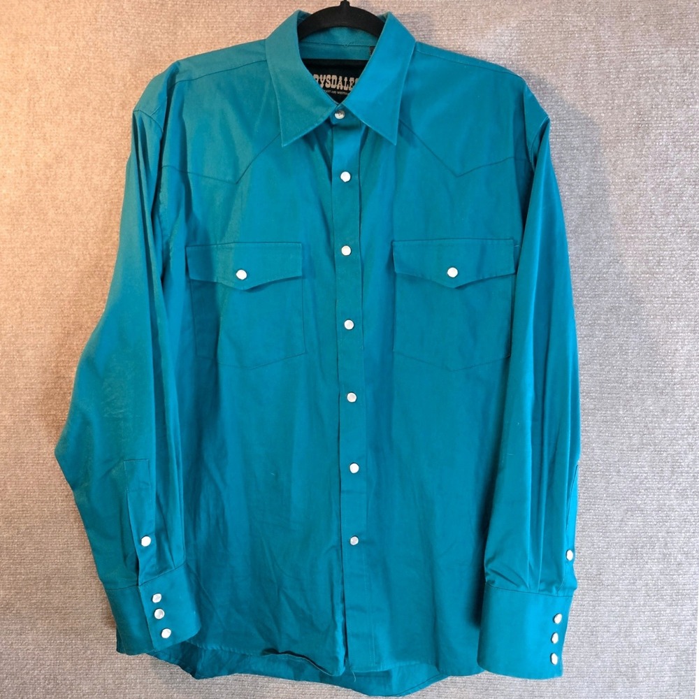 VTG Drysdales Western Wear Men Medium Turquoise Pearl Snap Shirt Long Sleeve USA
